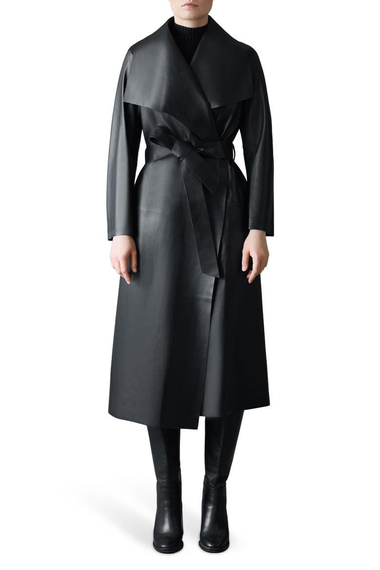 Mai Leather Trench Coat, Main, color, BLACK