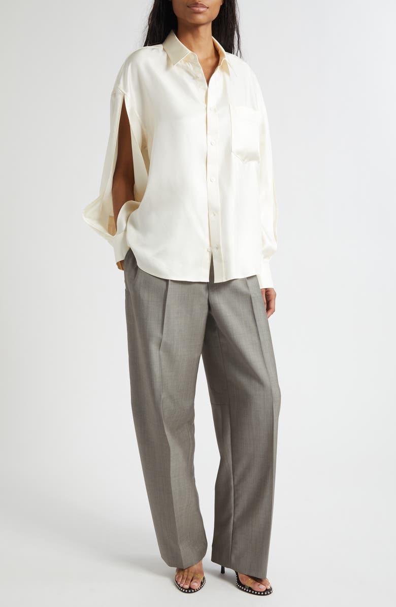 Alexander Wang Pleated Wool & Mohair Pants, Alternate, color, Mink Melange