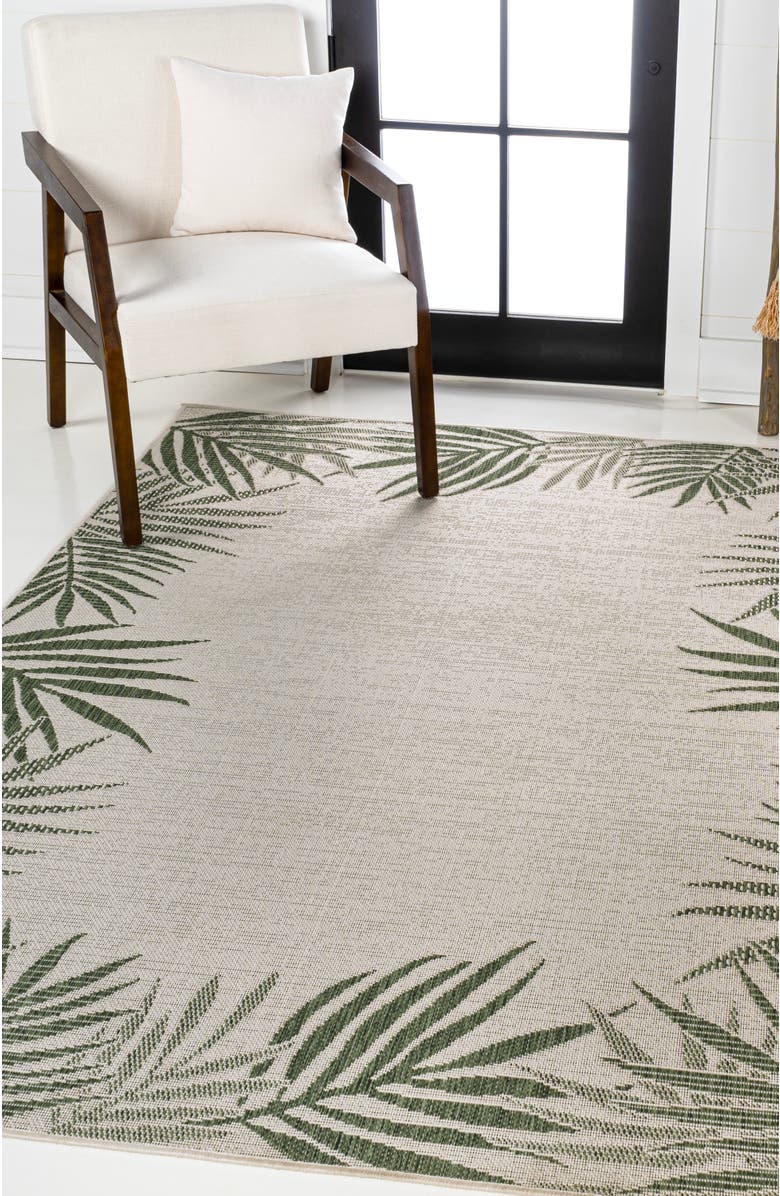 JONATHAN Y Isla Coastal Cottage Palm Frond Border Indoor/Outdoor Area Rug, Alternate, color, Green/Cream