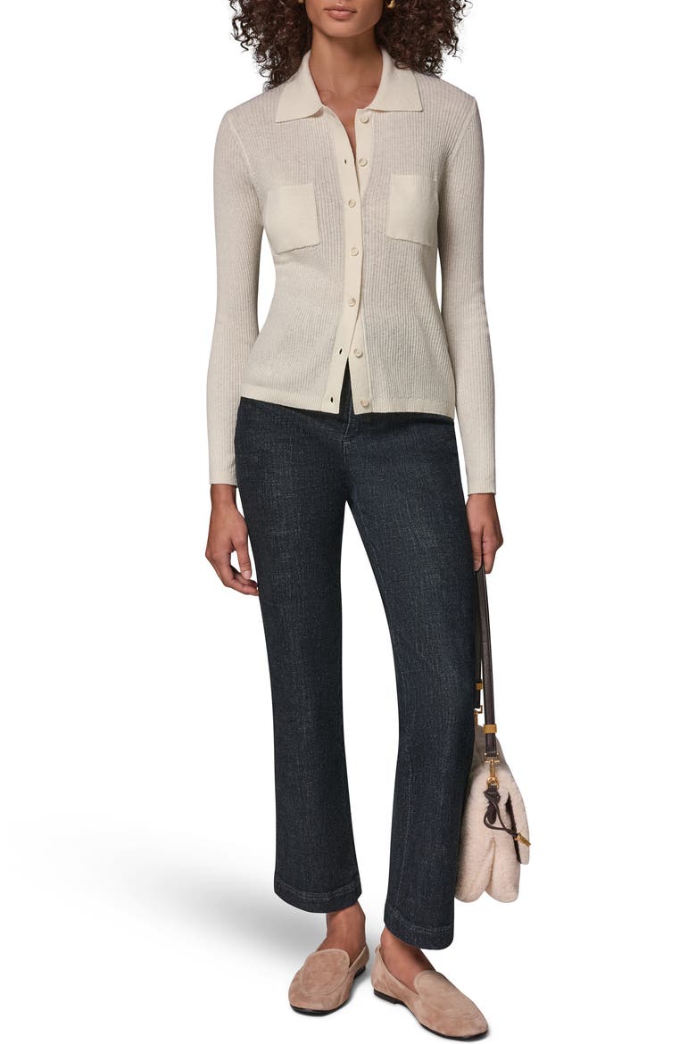 Rib Wool & Cashmere Blend Polo Cardigan, Alternate, color, CREAM
