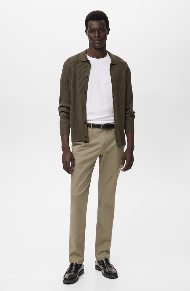 MANGO Ribbed Full Button Cardigan, Alternate, color, Khaki Green