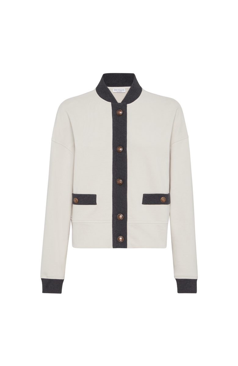 Brunello Cucinelli Smooth French terry cardigan-style top, Main, color, Cool Beige