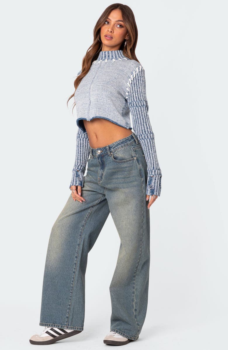 EDIKTED Pia Washed Crop Turtleneck Sweater, Alternate, color,