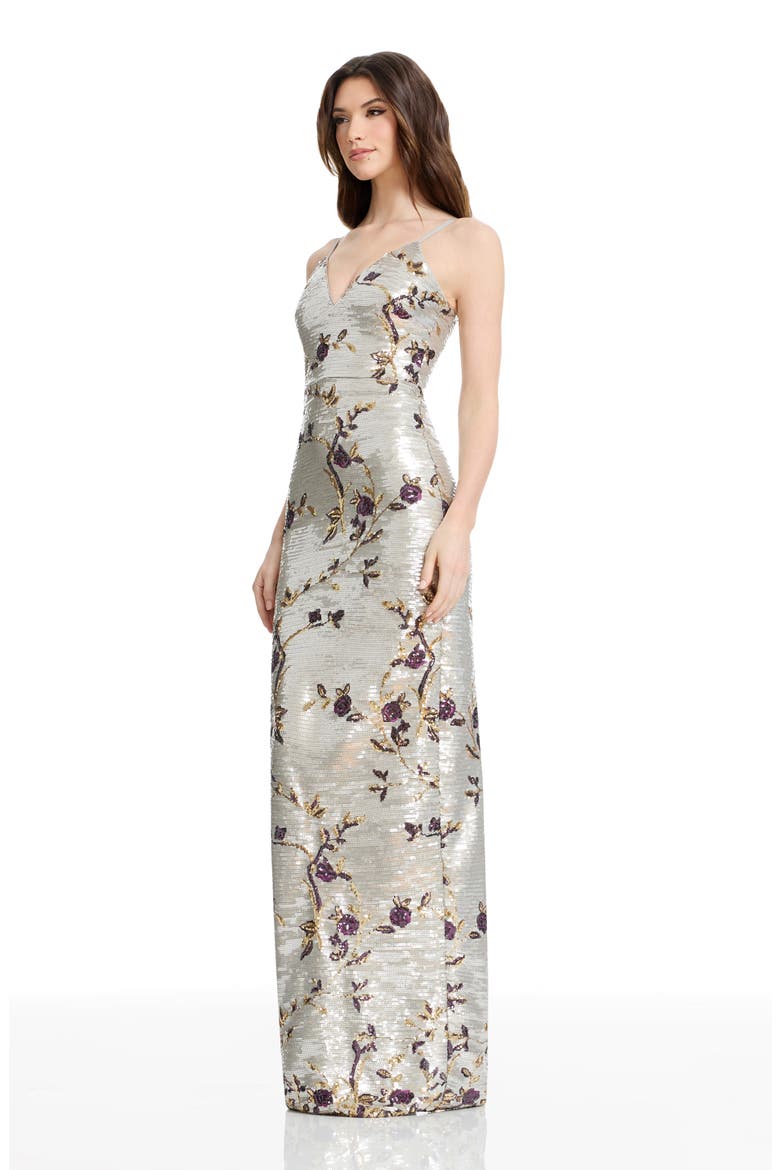 Cammie Sequin Floral Gown, Alternate, color, PEARL MULTI