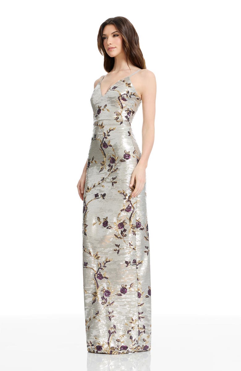 Dress the Population Cammie Sequin Floral Gown, Alternate, color, Pearl Multi