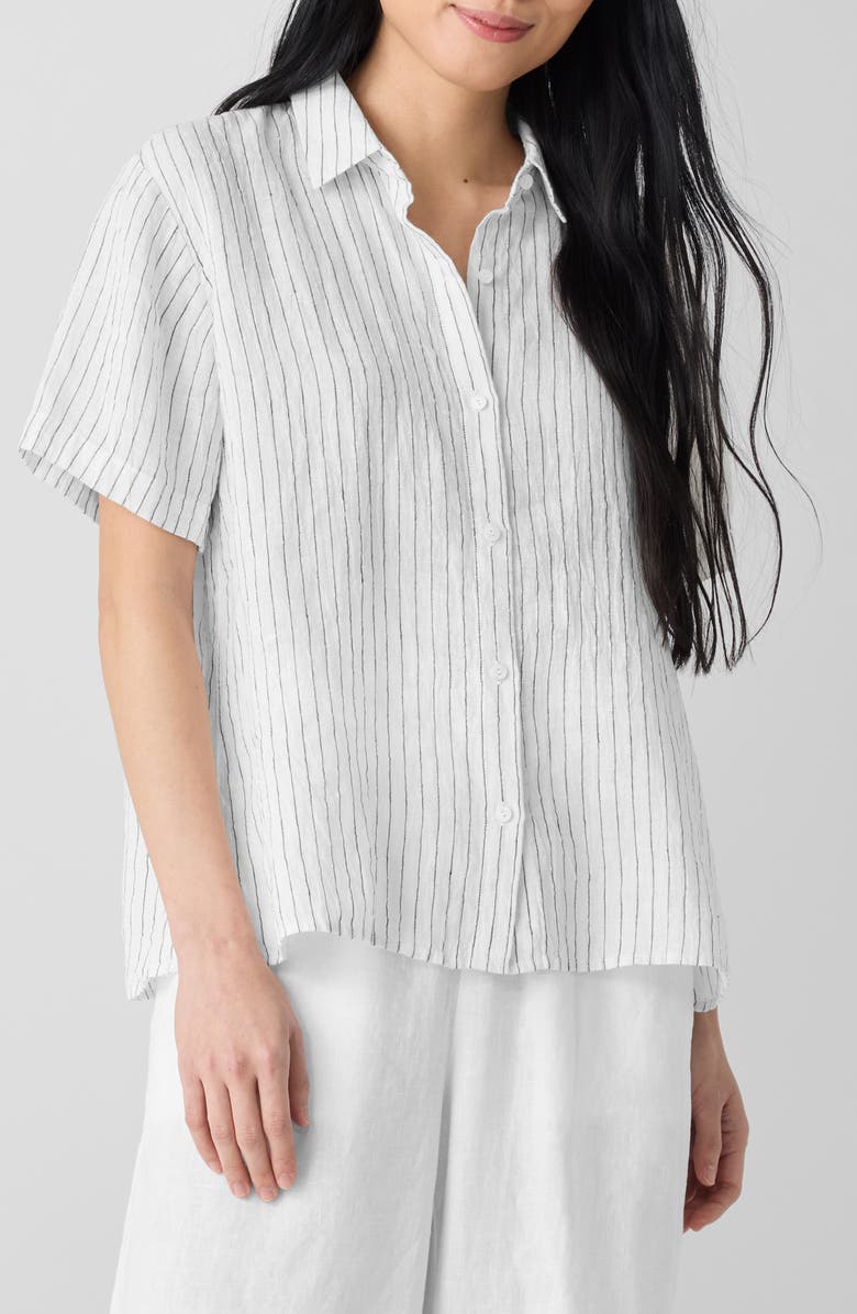 Eileen Fisher Stripe Organic Linen Button-Up Shirt, Alternate, color, 