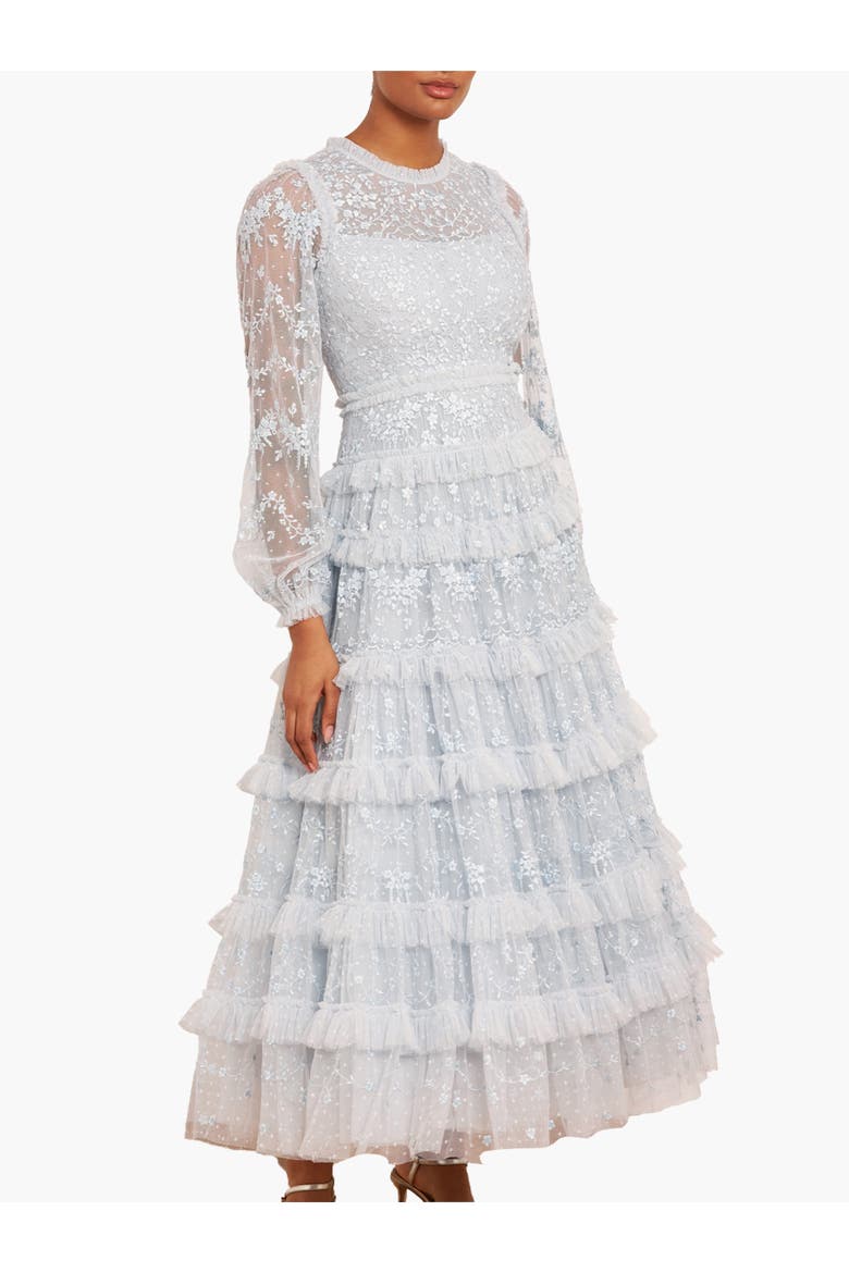 Blossom Lace Frill Layered Maxi Dress, Main, color, Cloud