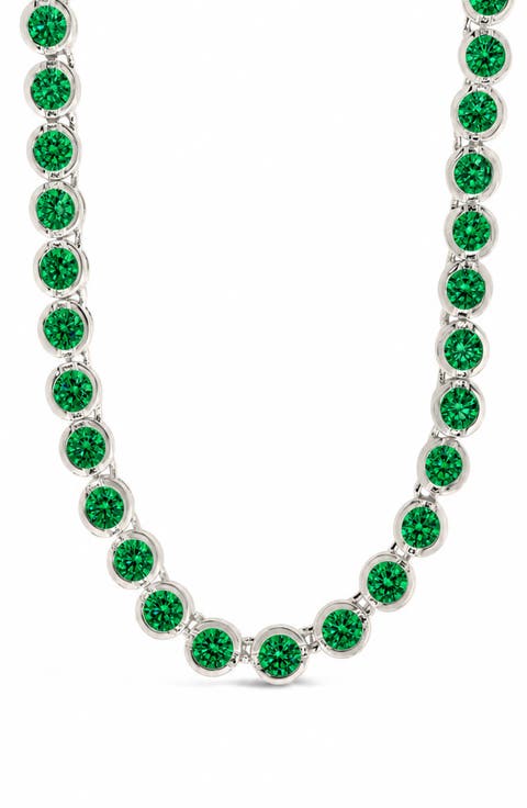Helene Bezel Emerald Cubic Zirconia Tennis Necklace