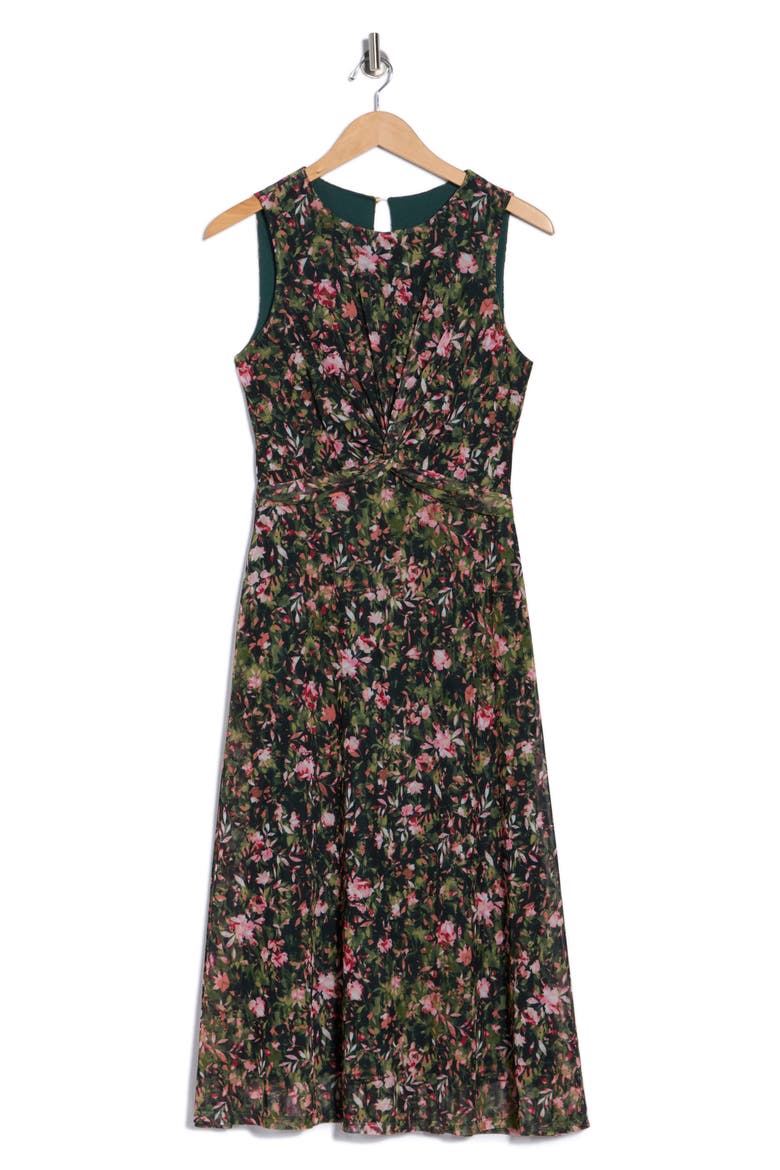 Floral Twisted Front Mesh Midi Dress, Alternate, color, GREEN MULTI