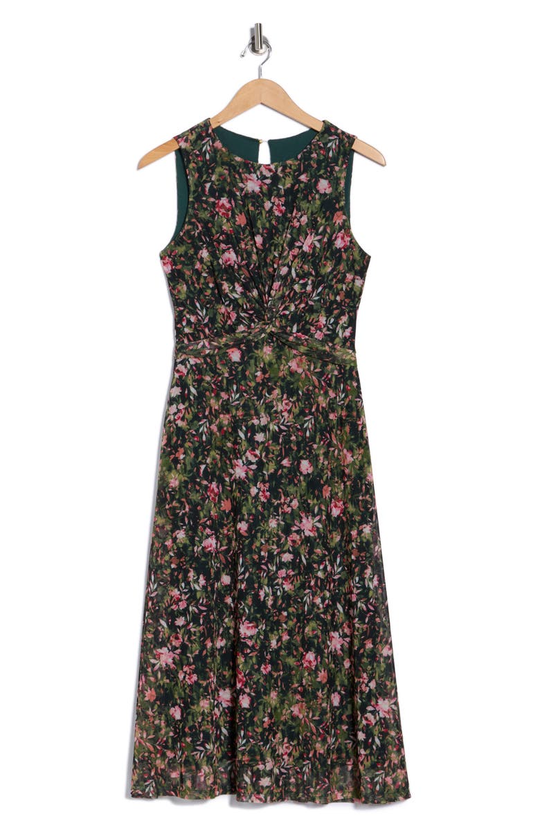 Vince Camuto Floral Twisted Front Mesh Midi Dress, Alternate, color,