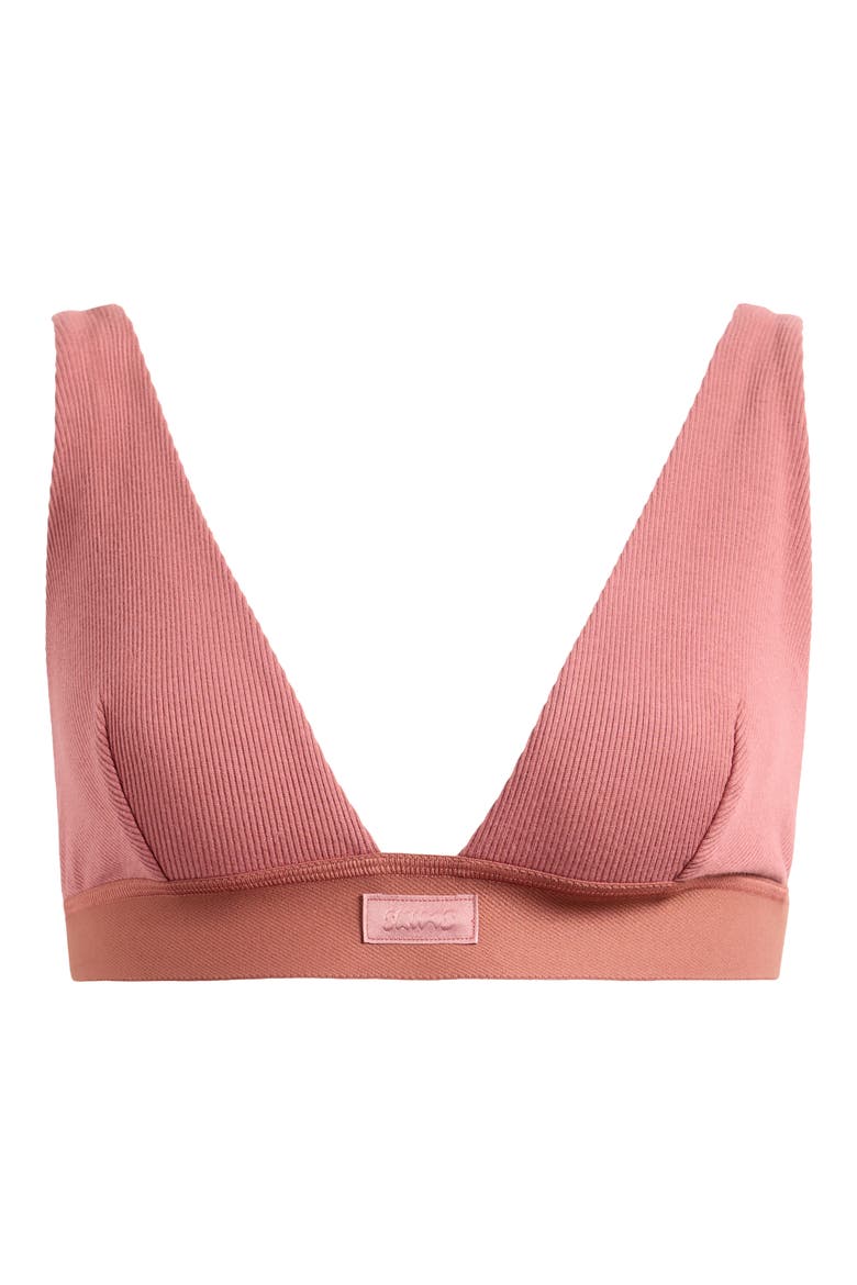 Stretch Cotton Rib Plunge Bralette, Alternate, color, REDWOOD