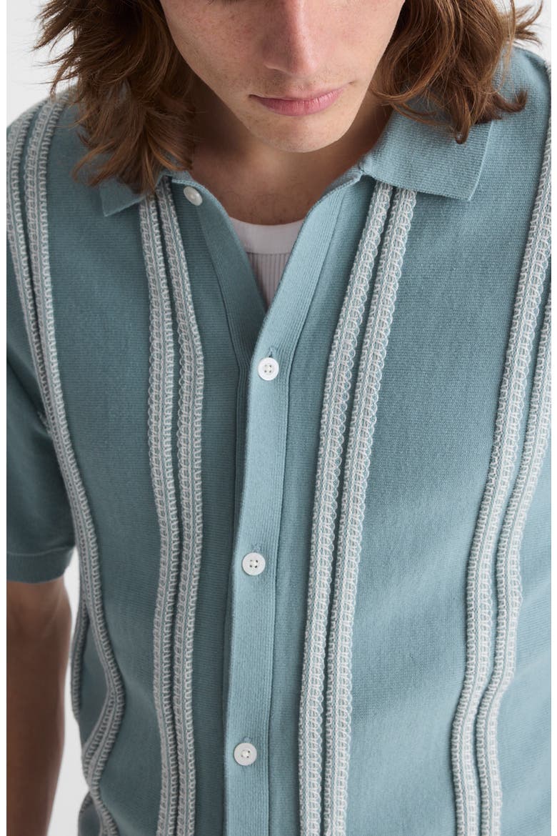 April Textured Stripe Full Botton Cotton Cardigan, Alternate, color, DISTANT OCEAN