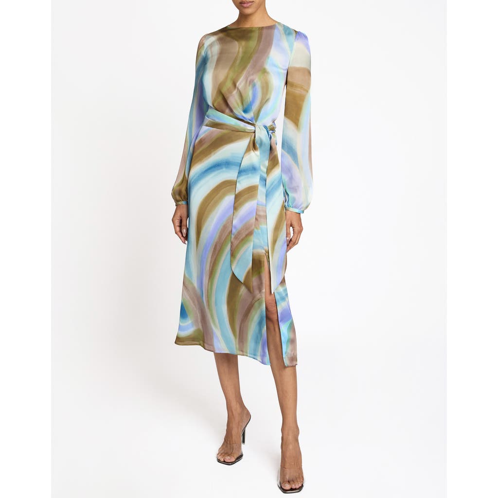 Santorelli Doria Abstract-print Georgette Midi Dress In Aquamarine Multi
