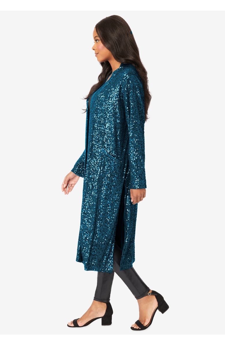 Roaman's Plus Size Sequin Duster, Alternate, color, Black