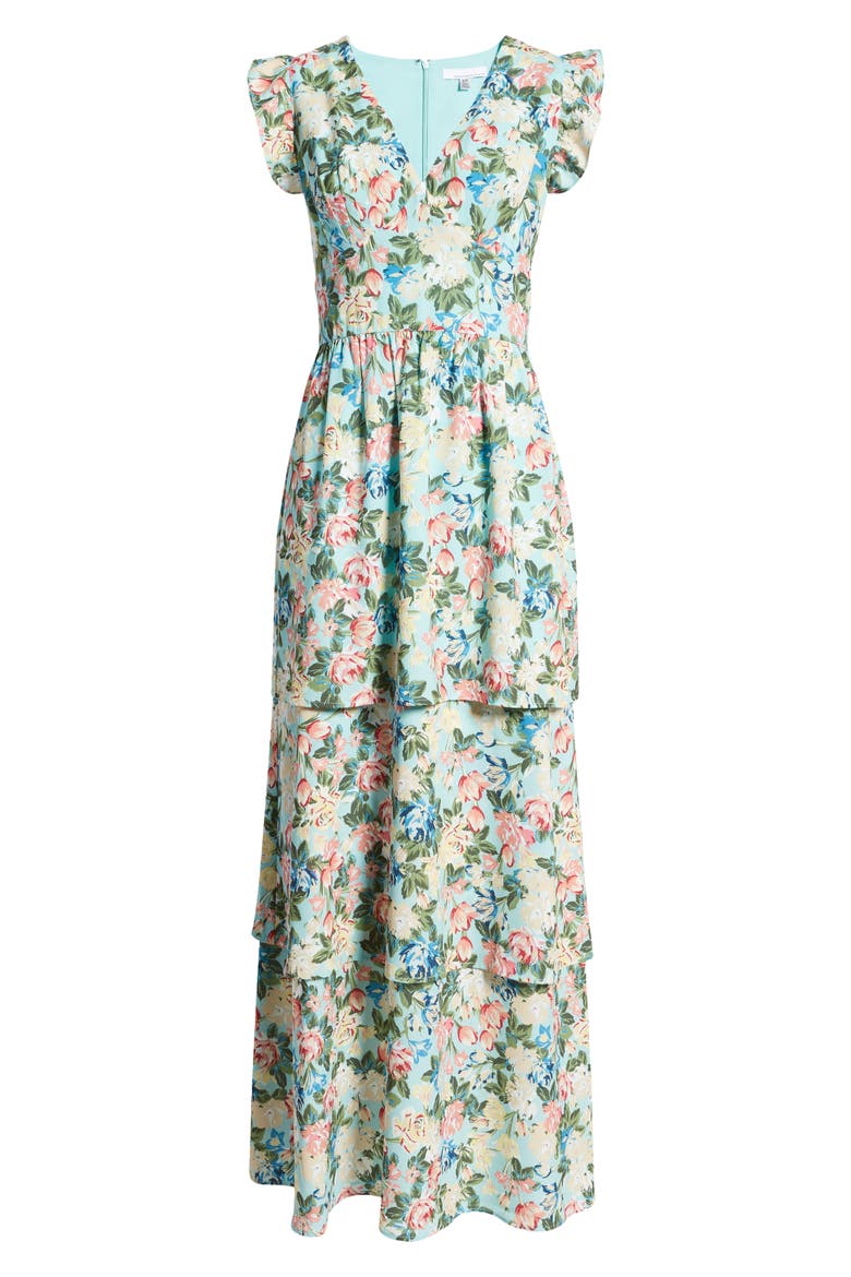 V-Neck Tiered Dress, Alternate, color, MULTI FLORAL
