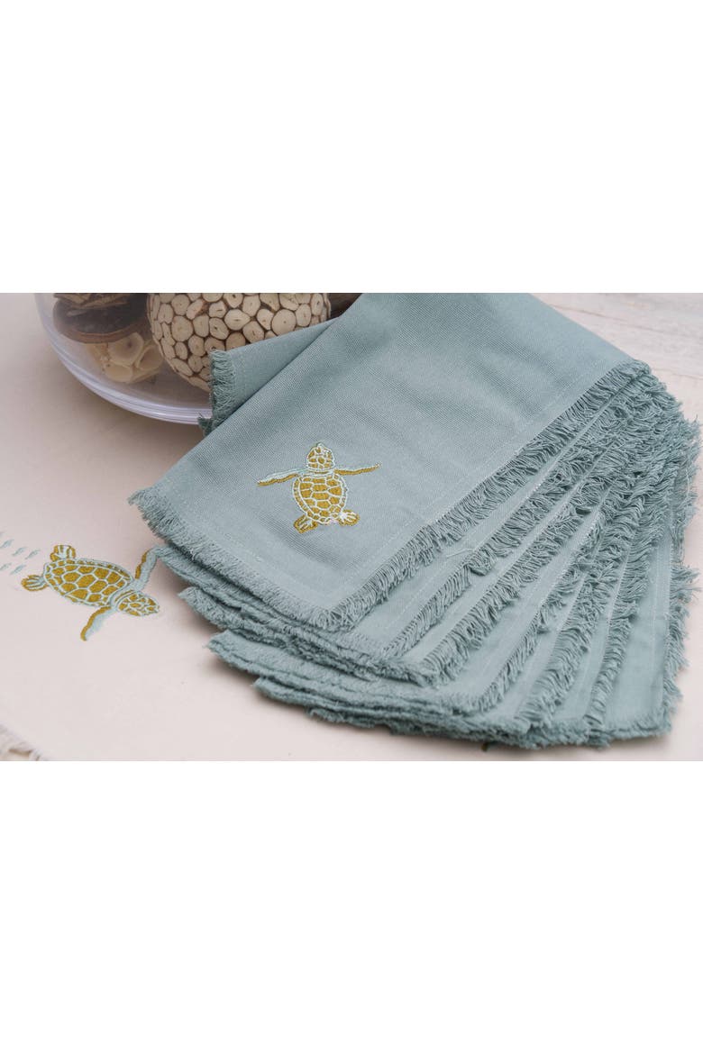 Set of Four Embroidered Baby Sea Turtle Napkins, Alternate, color, Blue