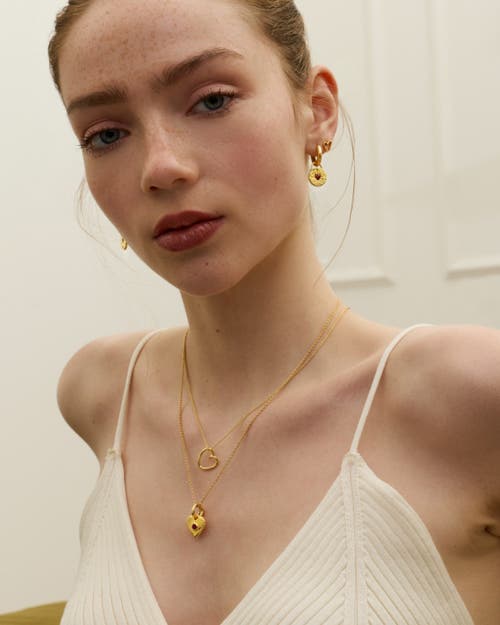 Ottoman Hands Garnet Heart Huggie Earrings In Gold
