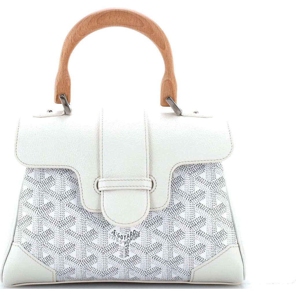 Pre-owned Goyard Goyard Saigon Top Handle Bag Coated Canvas With Leather Mini In White