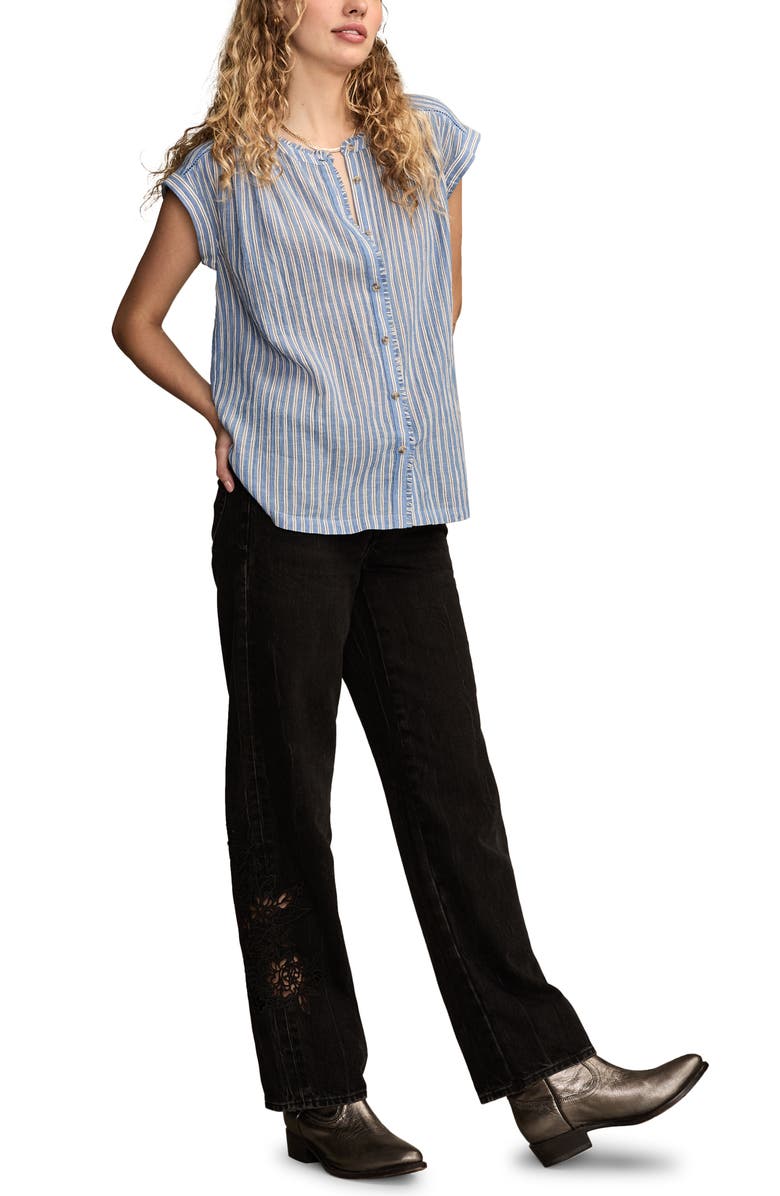 Lucky Brand Ruffle Dolman Sleeve Shirt, Alternate, color, Blue Stripe