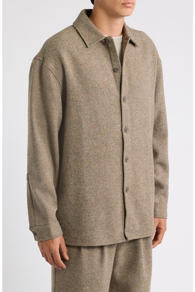 Chevron Print Wool-Blend Button-Up Shirt, Alternate, color, BRONZE BROWN