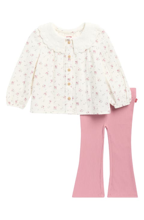 Lace Collar Long Sleeve Top & Flare Leggings Set (Baby)