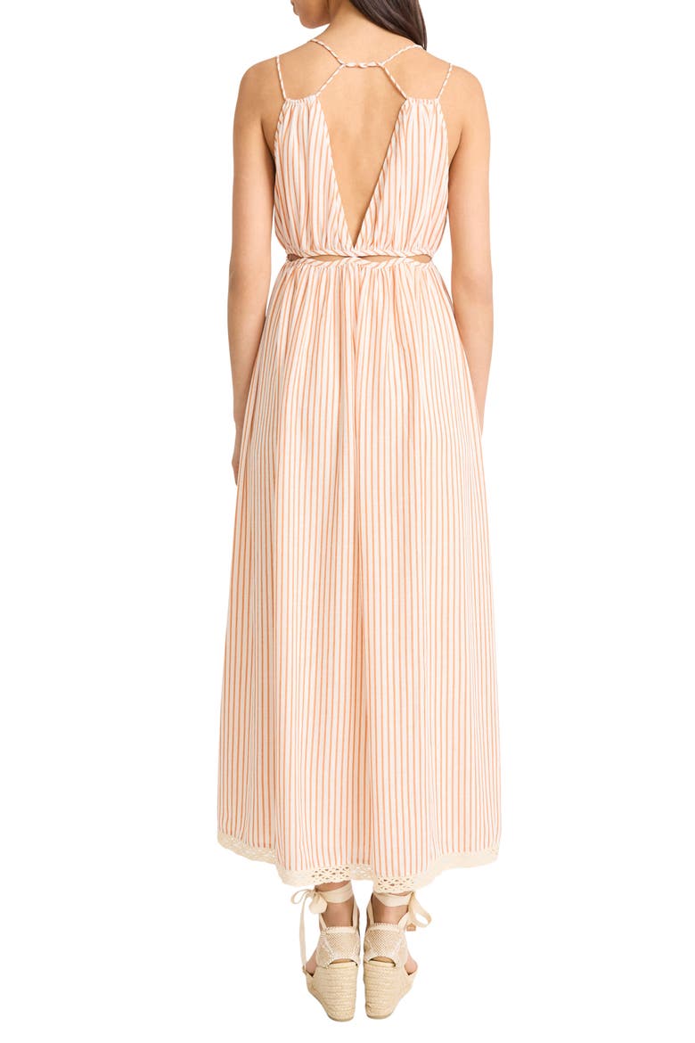 Cutout Stripe Midi Dress, Alternate, color, CARAMEL/ WHITE