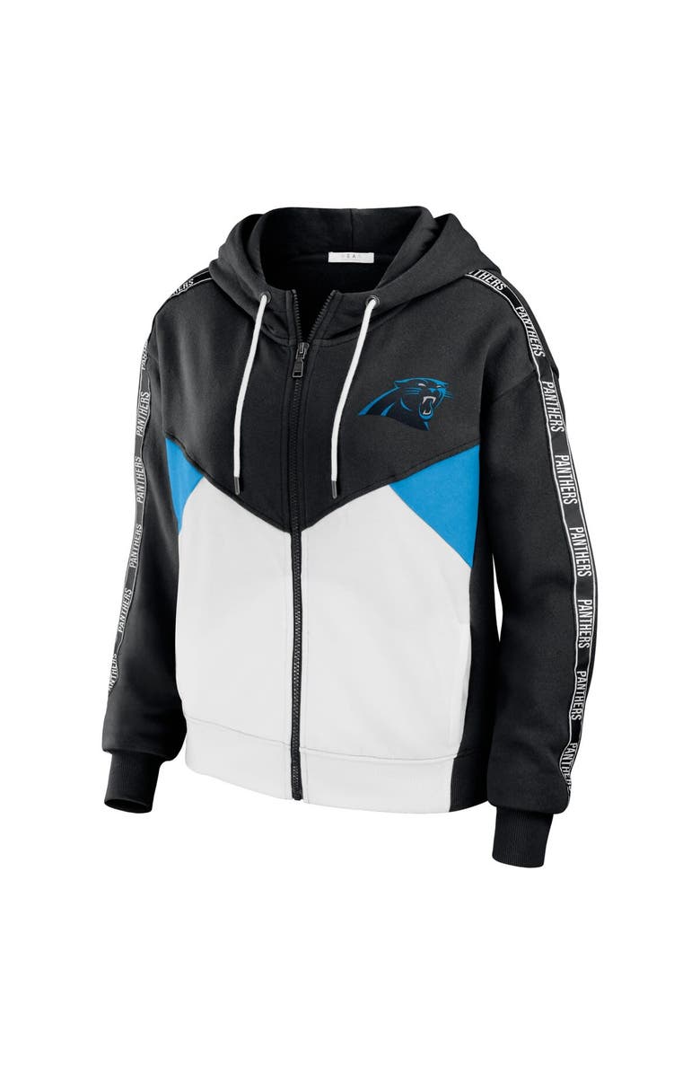 WEAR by Erin Andrews Women's WEAR by Erin Andrews Black/White Carolina Panthers Color Block Light Weight Modest Crop Full-Zip Hoodie, Alternate, color, 