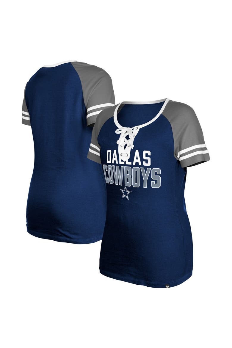Women's New Era  Navy Dallas Cowboys Raglan Lace-Up T-Shirt, Main, color, Navy