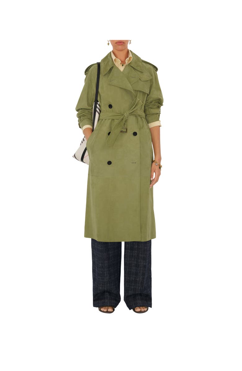 Burberry Long Nubuck Castleford Trench Coat, Alternate, color, Wreath