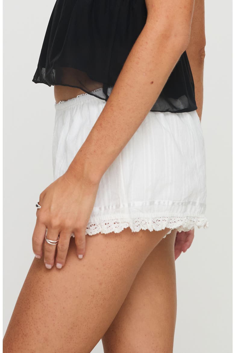 Tonal Stripe Lace Trim Cotton Shorts, Alternate, color, WHITE