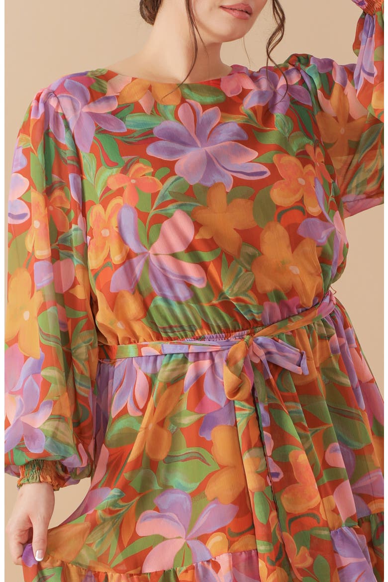 Long Sleeve Print Minidress, Alternate, color, RUST