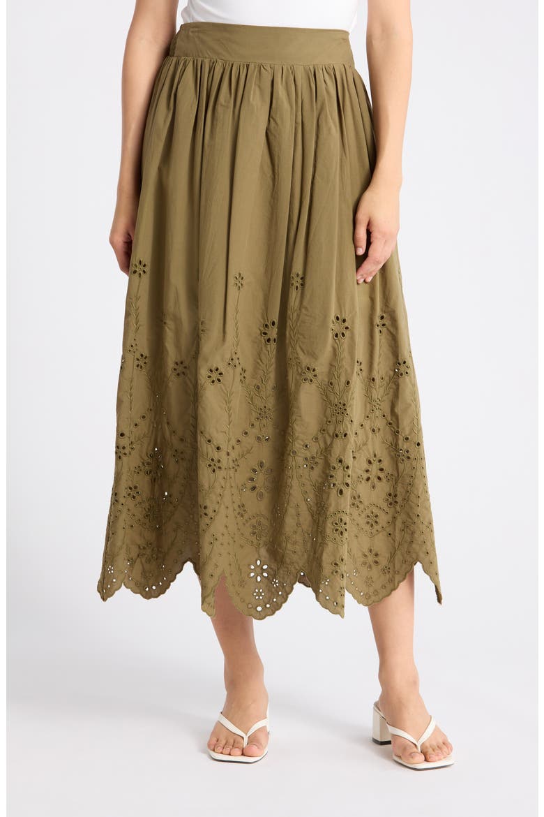 Embroidered Eyelet Cotton Skirt, Main, color, MARTINI OLIVE
