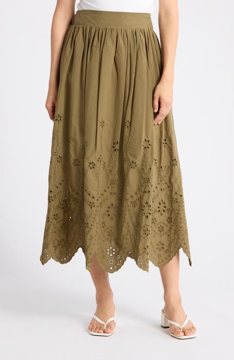 Embroidered Eyelet Cotton Skirt