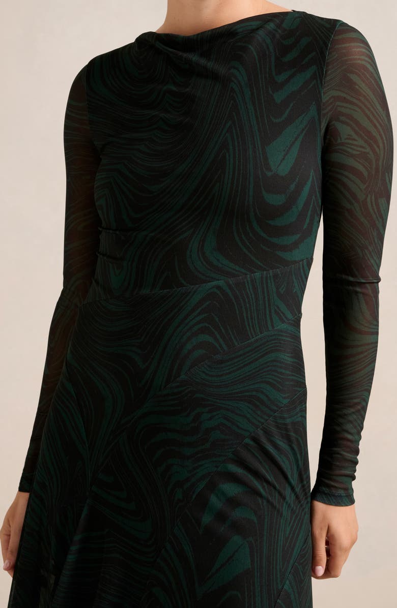 Ever New Tanny Long Sleeve Asymmetric Hem Mesh Midi Dress, Alternate, color, Green Kallara