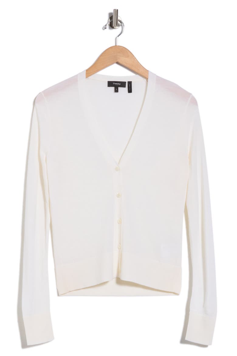 V-Neck Wool Cardigan, Alternate, color, ICE WHITE