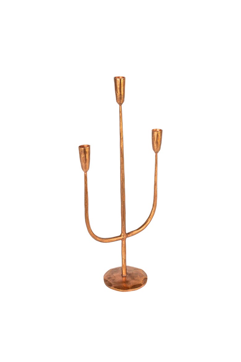 Hand-Forged Metal Candelabra, Antique Copper Finish, Main, color, Copper