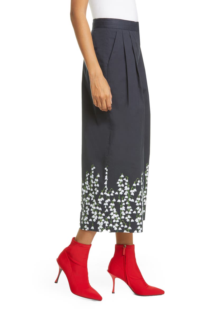 Pleated Floral Print Stretch Poplin Culottes, Alternate, color, LILY BLACK