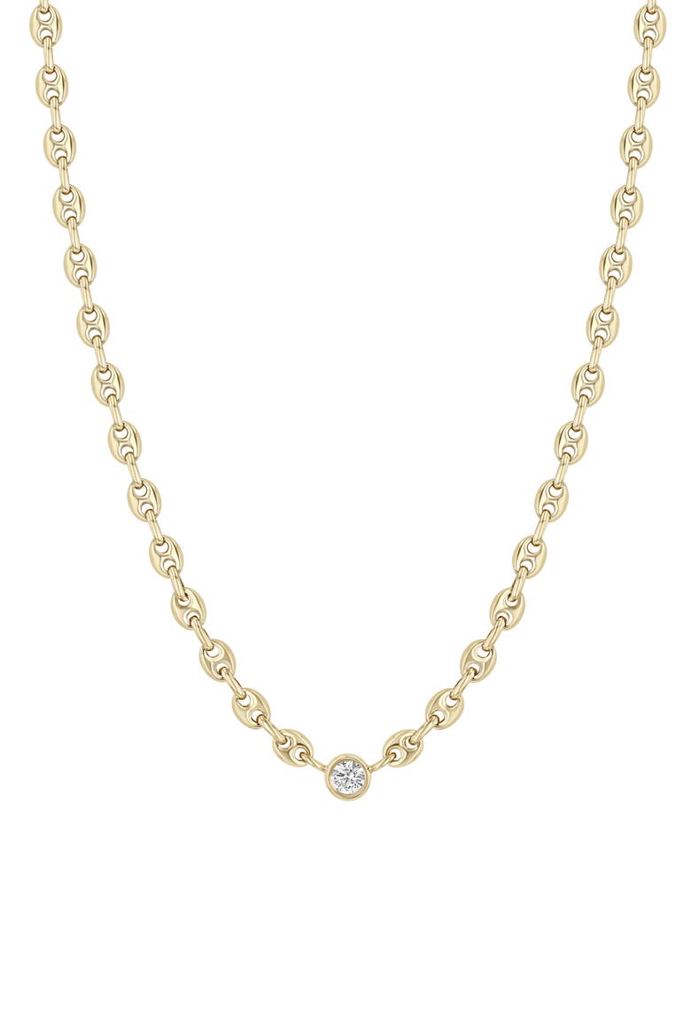 Floating Diamond Puffed Mariner Chain Necklace, Main, color, 14K YELLOW GOLD