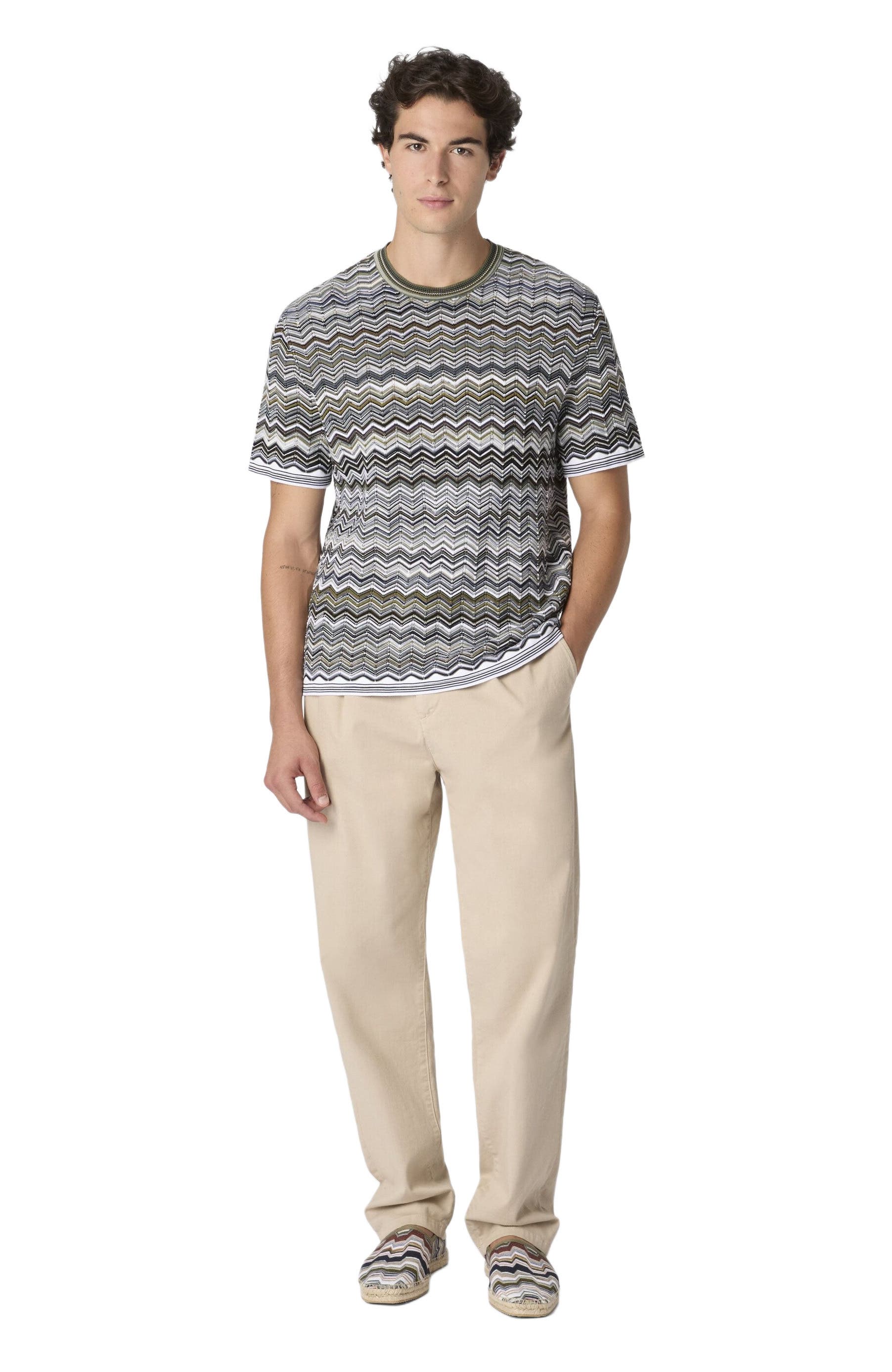 Cotton Knit T-shirt With Chevron Pattern