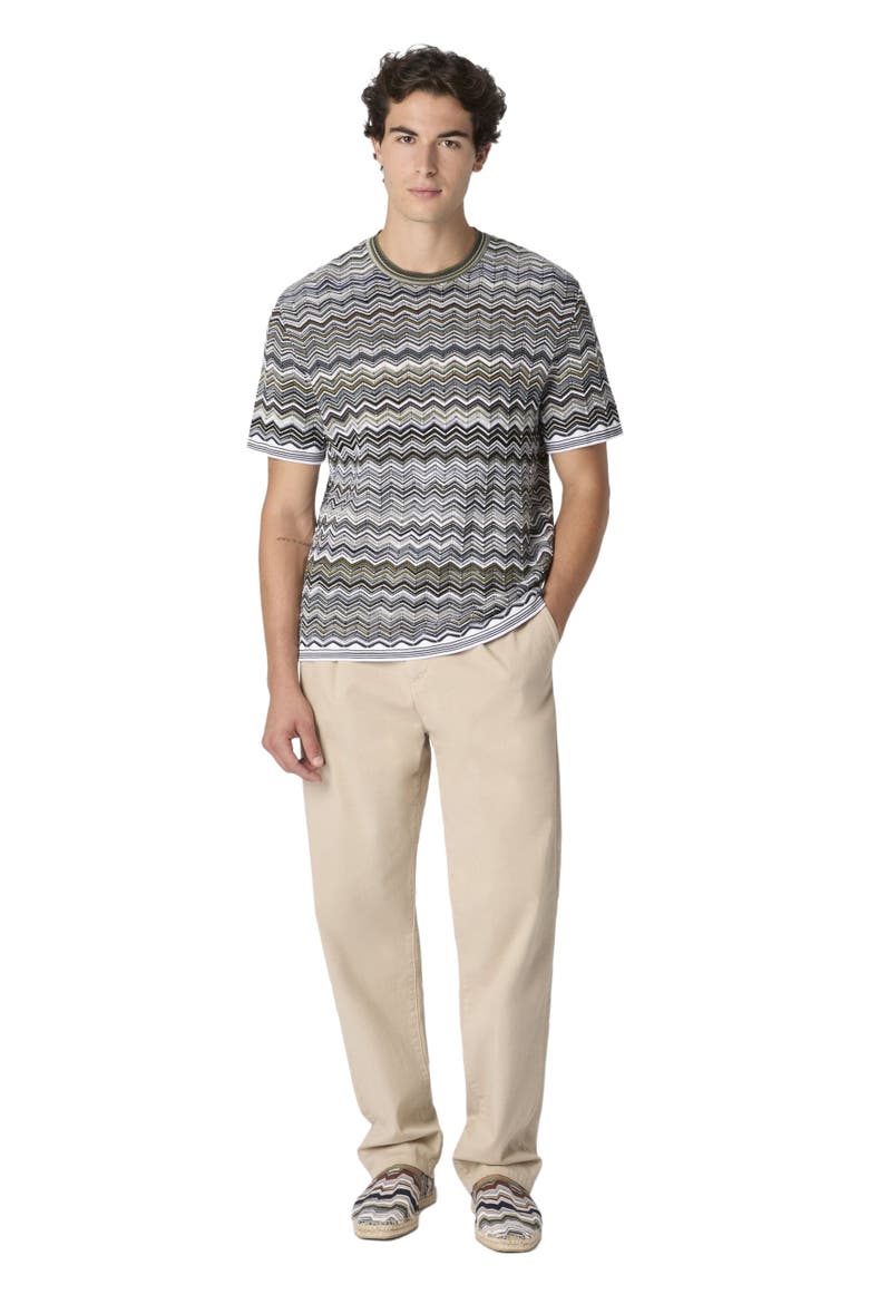 Cotton Knit T-shirt With Chevron Pattern, Main, color, Beige& Blue