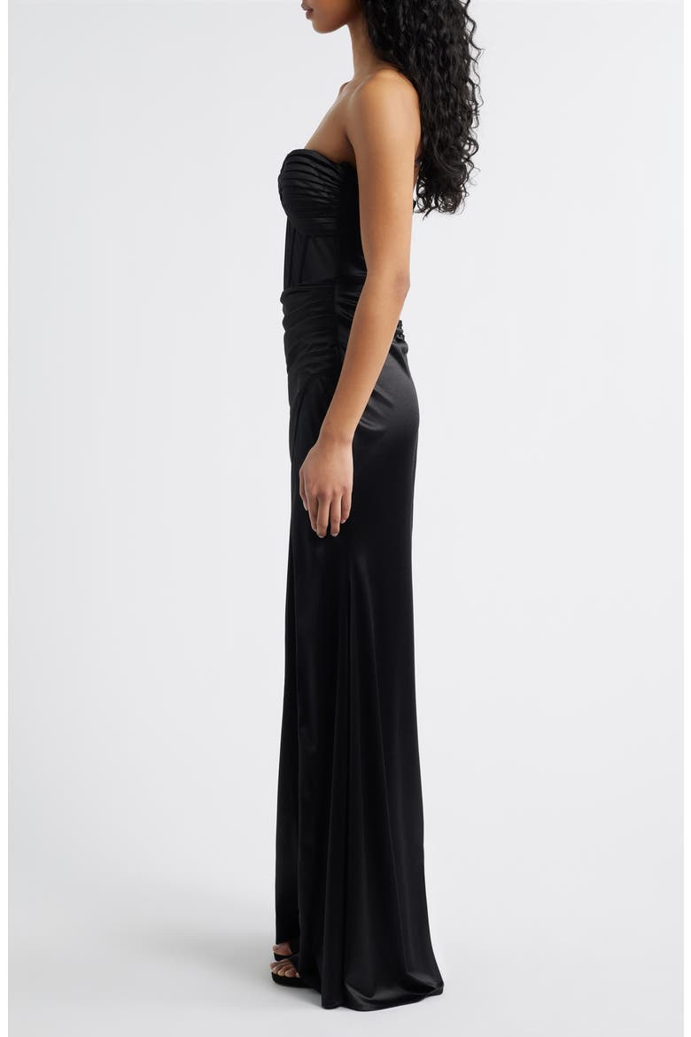 Ruched Corset Strapless Gown, Alternate, color, BLACK