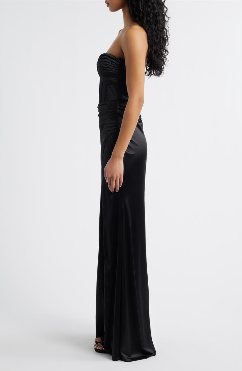 Emerald Sundae Ruched Corset Strapless Gown, Alternate, color, Black