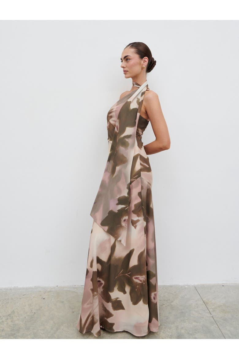 Sheree One Shoulder Sash Maxi Dress, Alternate, color, Netural Watercolour Floral