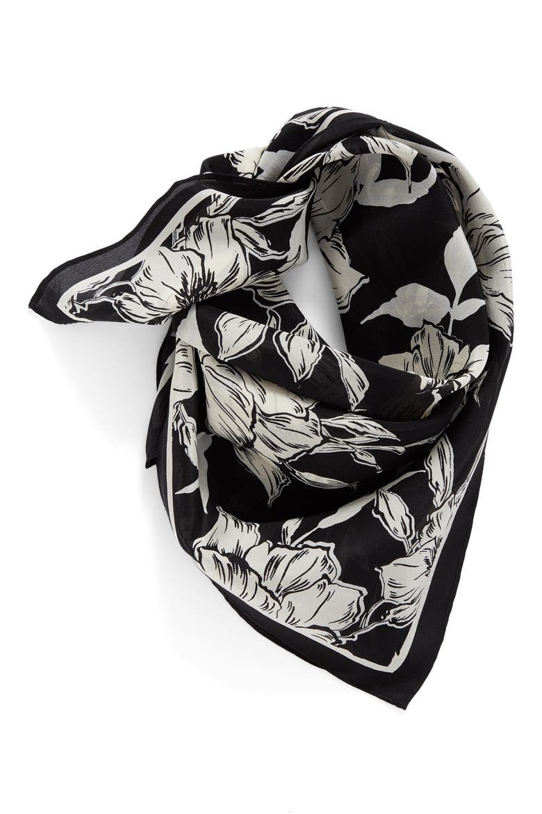 Bella Floral Square Silk Scarf, Main, color, BLACK COMBO