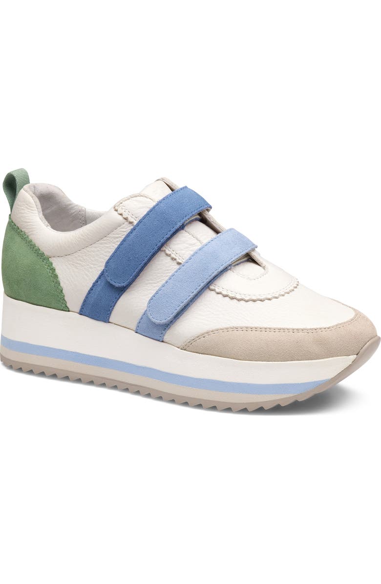Johnston & Murphy Gracie Double Strap Platform Sneaker, Main, color, White/ Blue/ Green Suede