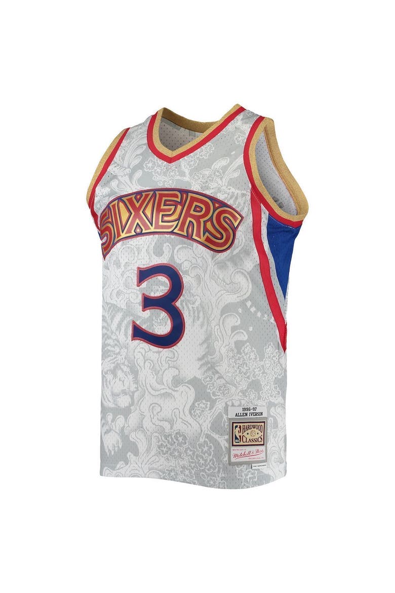 Men's Mitchell & Ness Allen Iverson White Philadelphia 76ers Hardwood Classics 1996/97 Lunar New Year Swingman Jersey, Alternate, color, White
