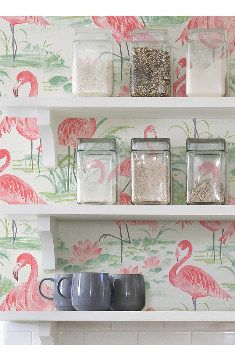 Wallpops Pink Flamingo Beach Peel & Stick Wallpaper, Alternate, color, Pink