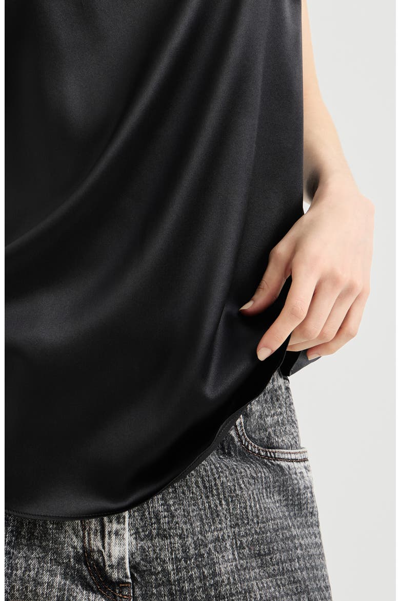 Stretch silk satin top, Alternate, color, Black