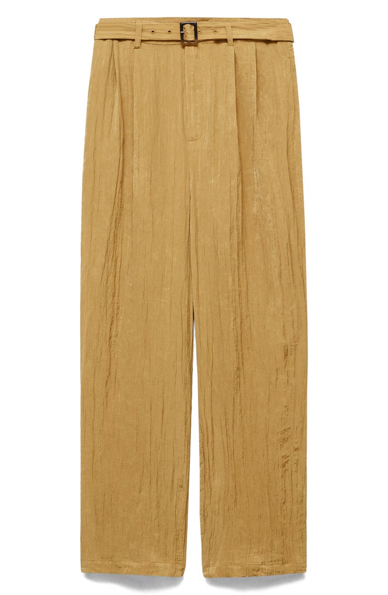 MANGO Belted Textured Wide Leg Pants, Alternate, color, Mustard