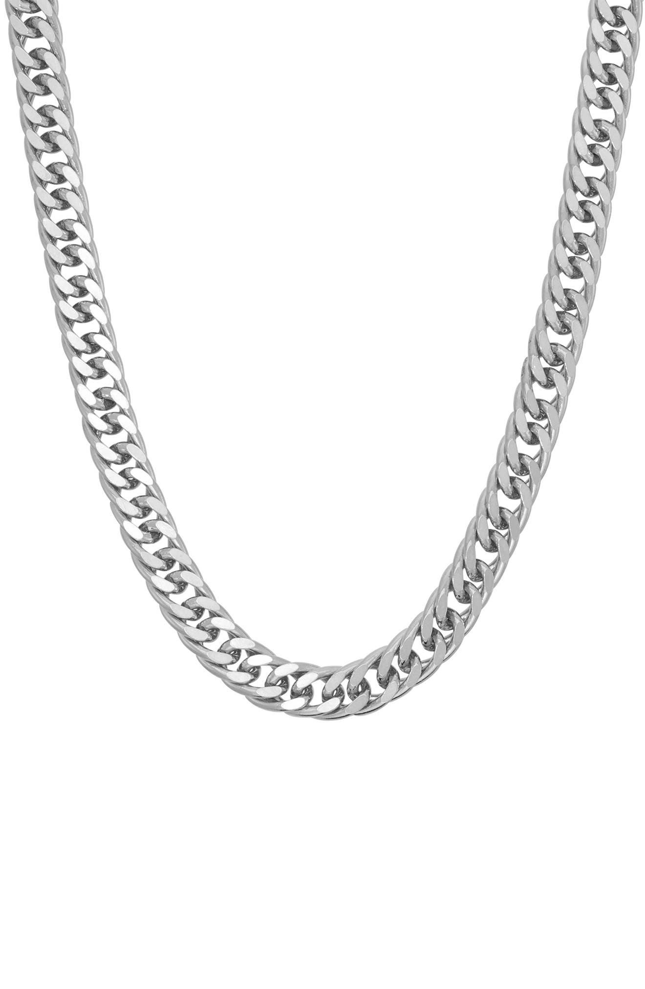 FZN Men's Sterling Silver Double Curb Chain Necklace